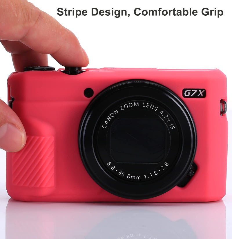 Yisau G7X Mark II   G7X Mark III   G7X Camera Silicone Case Ultra Thin Lightweight Rubber Soft Silicone Case Bag Cover for Canon PowerShot G7X G7X Mark G7X Mark Microfiber Cloth Hot Pink - Image 2